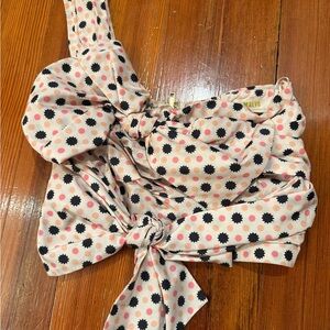 Anthropologie Maeve Pink and Black Floral/Polka Dot Top